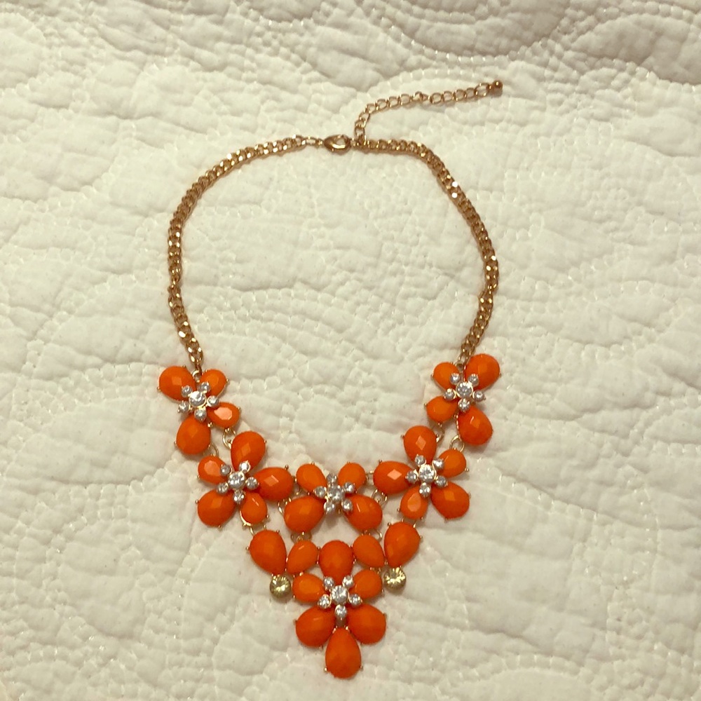 Coral and Gold Statement Necklace